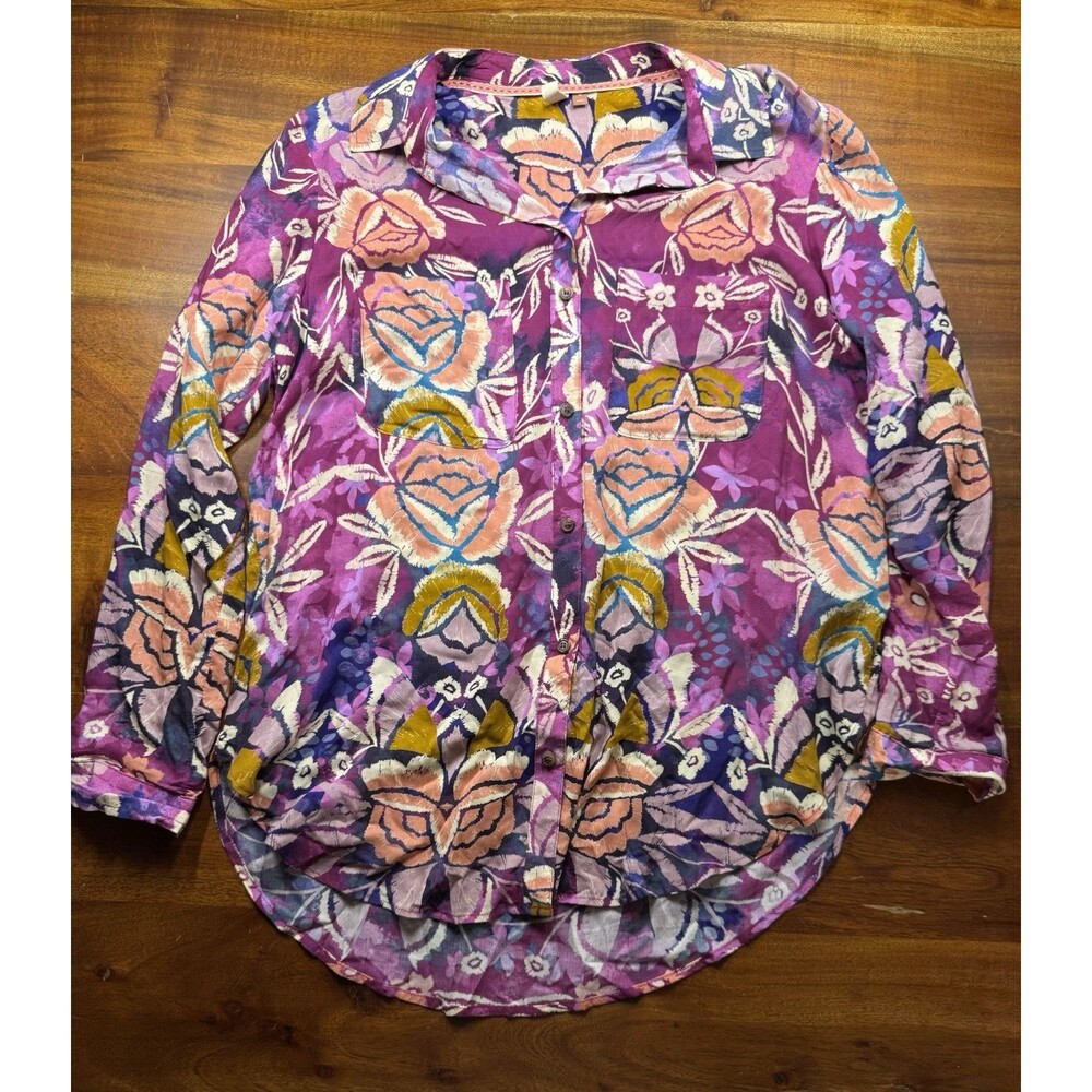 Anthropologie Pilcro Womens Romy Relaxed Button Down Shirt M Purple Floral Boho